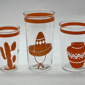 RARE Vintage Set of 3 Homer Laughlin Fiesta "Go-withs" Glassware. Hacienda Series. Orange.