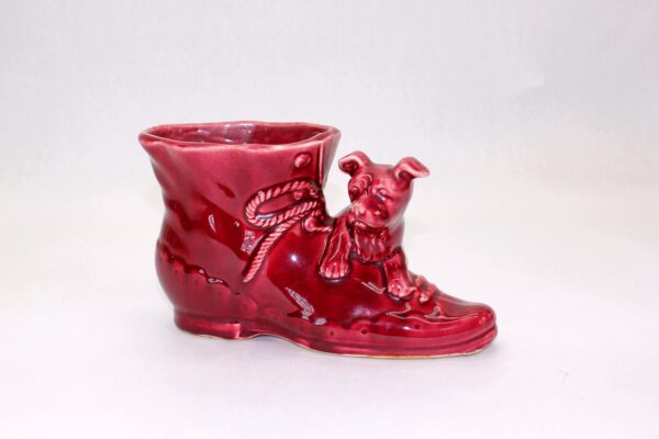 VINTAGE Shawnee Pottery Dog-on-Shoe Planter