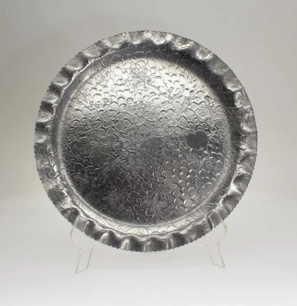 VINTAGE Mid Century Stamped Aluminum Serving Tray. Grape Vine Motif