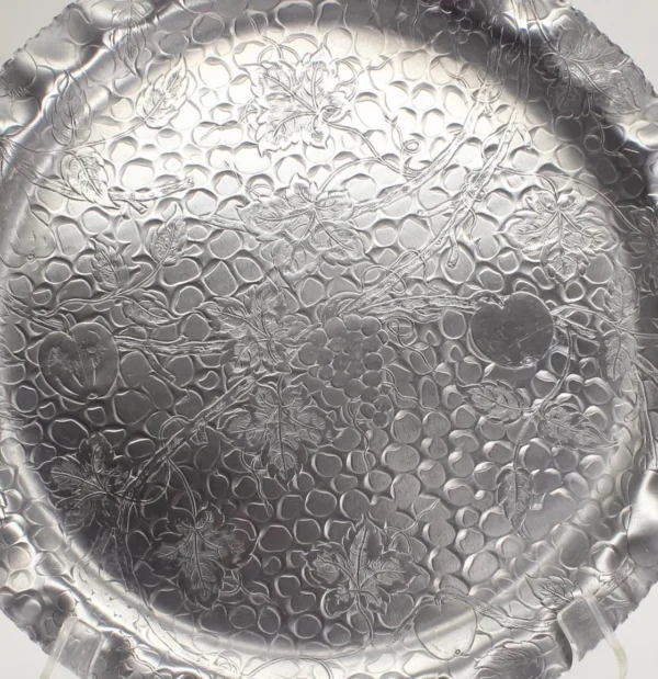 VINTAGE Mid Century Stamped Aluminum Serving Tray. Grape Vine Motif - Image 7