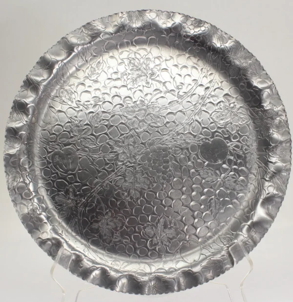 VINTAGE Mid Century Stamped Aluminum Serving Tray. Grape Vine Motif - Image 8