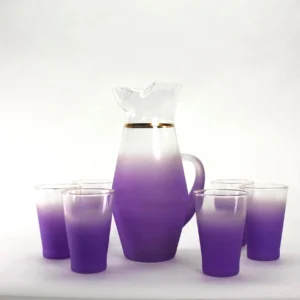 VINTAGE Blendo Purple Pitcher Set – 7 Pc Ombre Glassware with Gold Trim