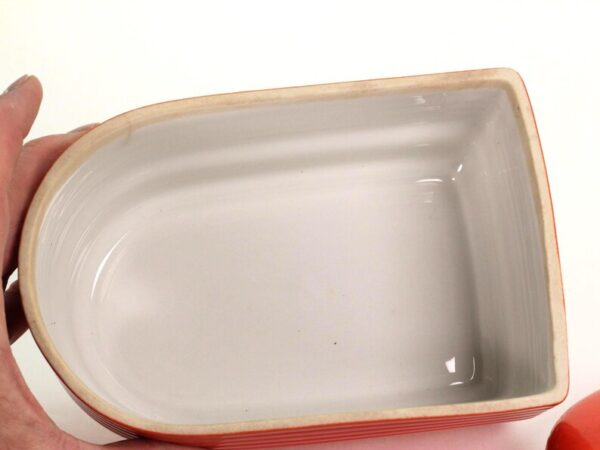 VINTAGE Hall China Refrigerator Dish. Red Deco Westinghouse Left-Side Box. 1930s–40s Art Deco Kitchenware. - Image 3