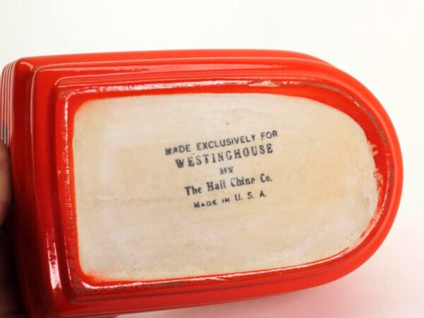 VINTAGE Hall China Refrigerator Dish. Red Deco Westinghouse Left-Side Box. 1930s–40s Art Deco Kitchenware. - Image 2