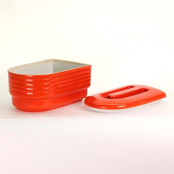 VINTAGE Hall China Refrigerator Dish. Red Deco Westinghouse Left-Side Box. 1930s–40s Art Deco Kitchenware. - Image 4