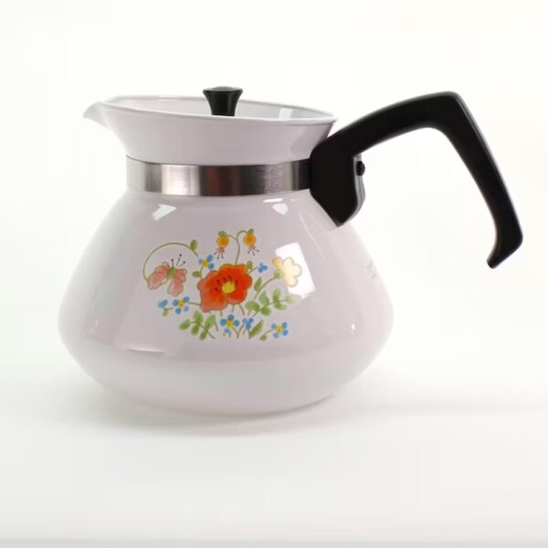 VINTAGE Corning Ware Wildflower Teapot. 6-Cup Stovetop Coffee Pot. 1970s Floral Pyroceram Kettle. Retro Kitchenware.