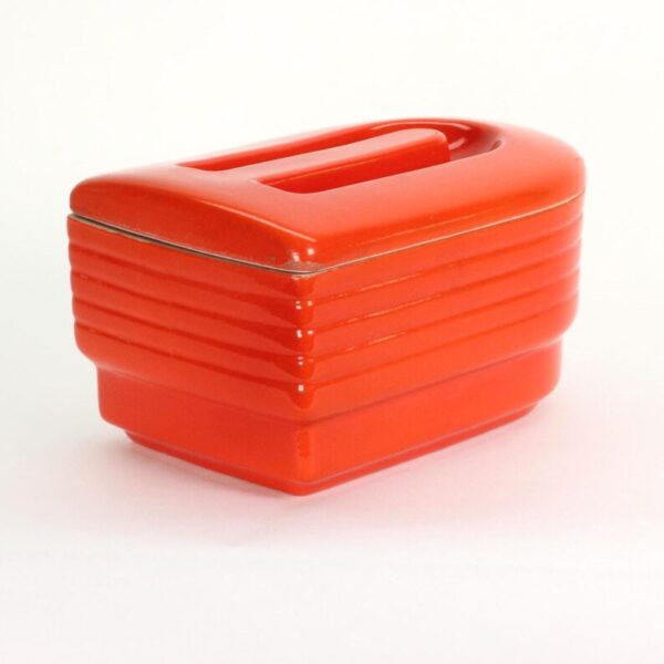 VINTAGE Hall China Refrigerator Dish. Red Deco Westinghouse Left-Side Box. 1930s–40s Art Deco Kitchenware. - Image 8