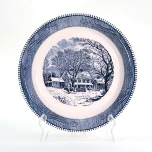 VINTAGE Currier & Ives Blue Pie Plate – “Old Inn, Wisconsin." Made in USA.