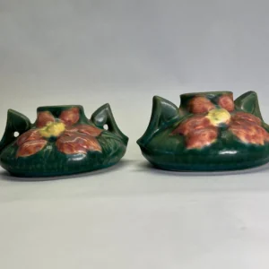 Vintage Roseville Clematis Canlesticks- Intact Pair