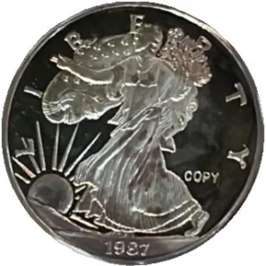 2 Troy Oz. Silver Coin.  Fantasy Replica of 1947 Walking Liberty Half Dollar.