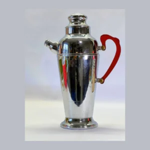 VINTAGE Art Deco Cocktail Shaker-  Stainless with Red Bakelite Handle