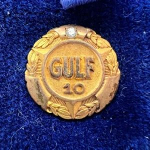 VINTAGE Gulf Oil Employee Award Pin. 10 years. 10k Gold w/ Diamond