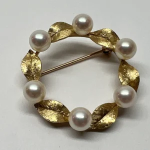 VINTAGE 14k Gold and Cultured Pearl Wreath Brooch