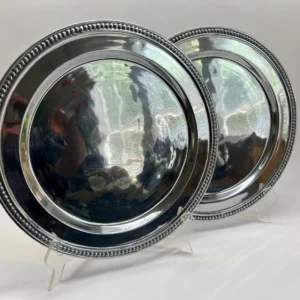 VINTAGE Beaded Round Platter Pair- 16" Mexican Pewterware