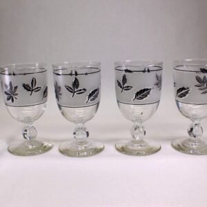 MCM Libbey Silver Leaf Footed Goblets, No Trim. Set of 4.