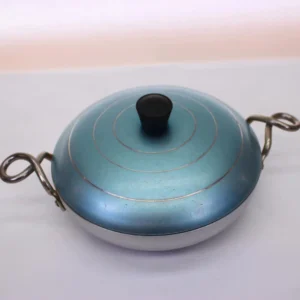 MCM Wear-Ever #2308 Hallite 8" Pan w/ Loop Handles and Blue Lid. Made in USA.