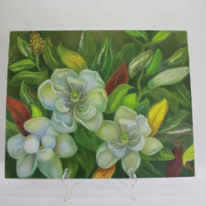 VINTAGE Acrylic on Canvas- Magnolia Grandiflora in Full Bloom. Artis E. Caldwell.
