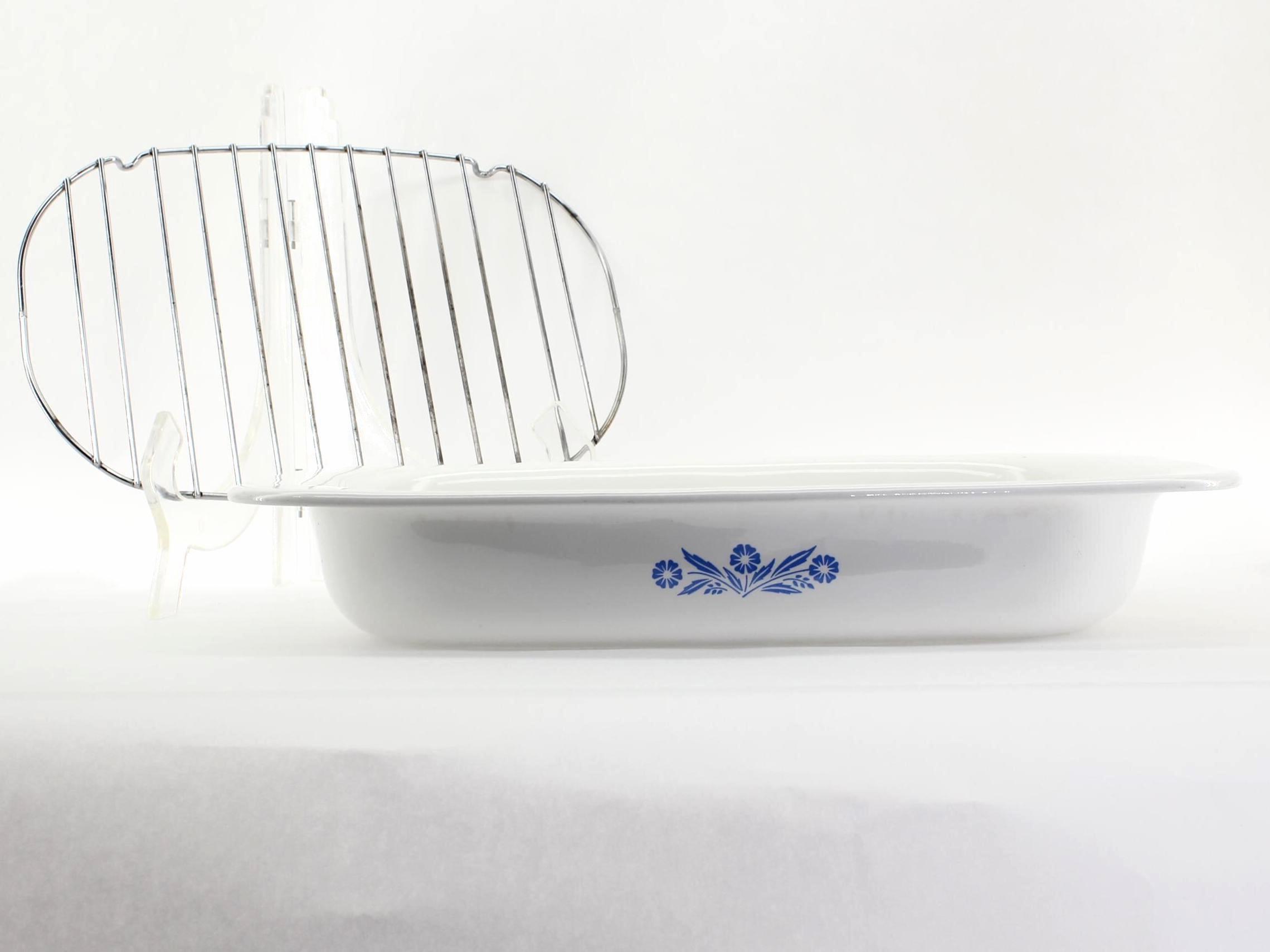 VINTAGE Corning Ware Blue Cornflower P-21 Roaster with Chrome Rack ...