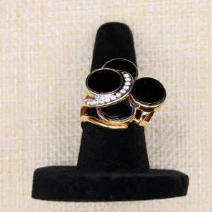 VINTAGE “Midnight Orbit” Four-Stone Statement Ring in Gold Tone with Rhinestones