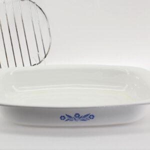 VINTAGE Corning Ware Blue Cornflower P-21 Roaster with Chrome Rack. Made in USA.
