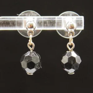 VINTAGE Black Bead Earrings. 1960s Faceted Plastic Dangles On Posts.