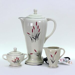 VINTAGE Westinghouse Ceramic Electric Percolator Set – Cattail Pattern, c.1940s–50s – Made in USA