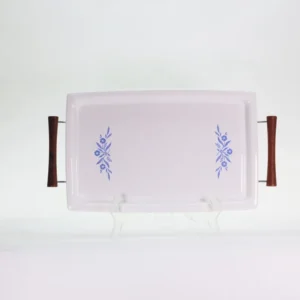 VINTAGE Corning Ware Blue Cornflower Broil & Bake Tray with Wood Handles