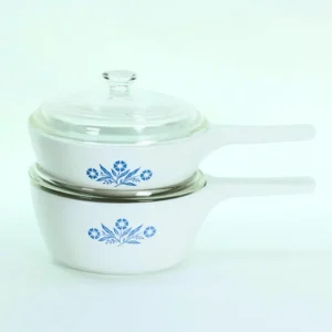 VINTAGE Corning Ware Blue Cornflower Saucepan Pair with Lids – Glossy Finish – Made in USA