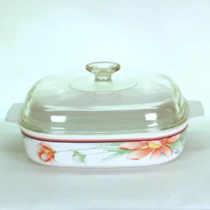 VINTAGE CorningWare Peony Casserole. A-10-B 2.5 Liter Covered Baker. Pink Floral with Glass Lid. 1990s Cookware.