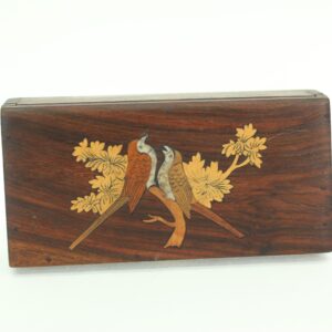 Vintage Walnut Marquetry Jewelry Box – Inlaid Birds Wood Trinket Box – Mid Century Sorrento Style