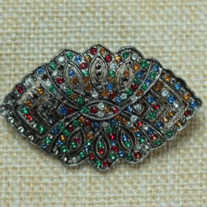 Vintage multicolor rhinestone brooch silver tone Art Deco style